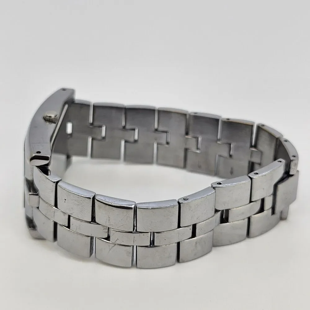 Relic‎ Tank Watch Men 27mm ZR77044 Silver Tone Black Dial Date New Battery 7.5